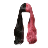 Maxbell Half Black and Half pink Synthetic Wigs with Bangs Split for Daily Use