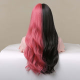 Maxbell Half Black and Half pink Synthetic Wigs with Bangs Split for Daily Use