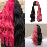 Maxbell Half Black and Half pink Synthetic Wigs with Bangs Split for Daily Use