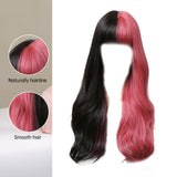 Maxbell Half Black and Half pink Synthetic Wigs with Bangs Split for Daily Use
