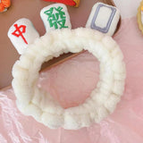 Maxbell Mahjong Makeup SPA Headband Soft Flannel Plush for Face Wash Women White