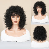 Maxbell Lady Short Curly Wig Wavy 33cm Synthetic Fiber for Dating Work Wedding Black