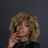Maxbell Afro Curly Wigs Heat Resistant Full Wigs with Bangs for Daily Wedding Work Aureate