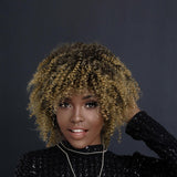 Maxbell Afro Curly Wigs Heat Resistant Full Wigs with Bangs for Daily Wedding Work Aureate