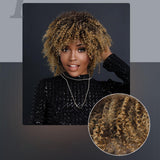 Maxbell Afro Curly Wigs Heat Resistant Full Wigs with Bangs for Daily Wedding Work Aureate
