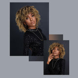 Maxbell Afro Curly Wigs Heat Resistant Full Wigs with Bangs for Daily Wedding Work Aureate