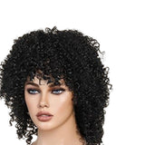 Maxbell Afro Curly Wigs Heat Resistant Full Wigs with Bangs for Daily Wedding Work Black
