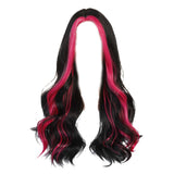 Maxbell 21inch Long Wavy Curly Wig Synthetic Fiber Elegant for Dating Wedding Party Rose Red Highlight