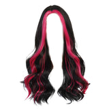 Maxbell 21inch Long Wavy Curly Wig Synthetic Fiber Elegant for Dating Wedding Party Rose Red Highlight