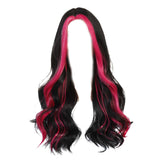 Maxbell 21inch Long Wavy Curly Wig Synthetic Fiber Elegant for Dating Wedding Party Rose Red Highlight
