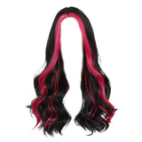 Maxbell 21inch Long Wavy Curly Wig Synthetic Fiber Elegant for Dating Wedding Party Rose Red Highlight