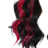 Maxbell 21inch Long Wavy Curly Wig Synthetic Fiber Elegant for Dating Wedding Party Rose Red Highlight