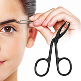 Maxbell Eyebrow Tweezers Scissors Handle Comfortable Grip Flat Tip Tweezers Trimming Black