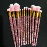 Maxbell 12 Pieces Makeup Brushes Set Diamond-Studded Loose Brush Gifts for Mom Pink