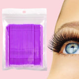 Maxbell 100 Pieces Micro Applicator Brushes for Eyelashes Mascara Makeup Application Purple Small