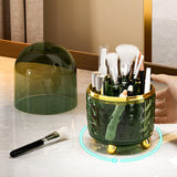 Maxbell 360 Degree Rotating Makeup Brush Holder Rack for Countertop Bathroom Dresser Green with cover