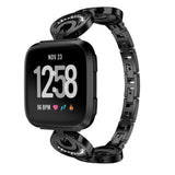 Max Stainless Steel Crystal Moon Sun Watch Band for Fitbit Versa Watch Black