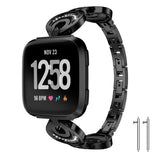 Max Stainless Steel Crystal Moon Sun Watch Band for Fitbit Versa Watch Black