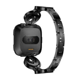 Max Stainless Steel Crystal Moon Sun Watch Band for Fitbit Versa Watch Black