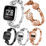 Max Stainless Steel Crystal Moon Sun Watch Band for Fitbit Versa Watch Black