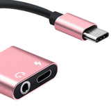 Max 2in 1 USB Type C to 3.5mm Headphone Audio Jack Charging Cable Adapter Pink