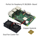Max DC 5V CPU Motherboard Dual Fan Cooler Fan Heatsink for Raspberry Pi 3B/2B/B+