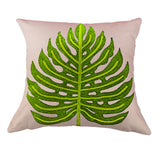 Vintage Green Leaf Cotton Linen Pillowcase Sofa Car Back Waist Cushion Cover Home Car Decor