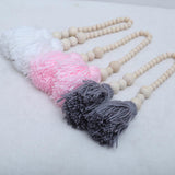 Wooden Beaded Tassel Pendant Mosquito Net Fluffy Ball Ornament Craft Pink