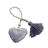 Wooden Tassel Pendant Bed Net Tieback Wall Ornament Gray Heart