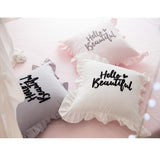 Stuffed Square Embroidery Pillow Bolster Back Cushion Home Sofa Decor White