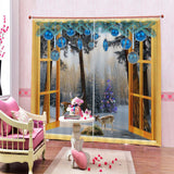 Maxbell 2Pcs Landscape Scenery Window Door Curtains Blinds 3D Printed Decoration 8#
