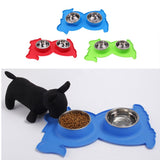Maxbell No-Spill and Non-Skid Pet Double Bowl Dog Cat Food Water Feeder  Blue