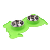 Maxbell No-Spill and Non-Skid Pet Double Bowl Dog Cat Food Water Feeder  Green
