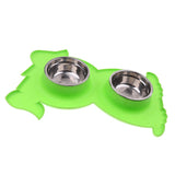 Maxbell No-Spill and Non-Skid Pet Double Bowl Dog Cat Food Water Feeder  Green