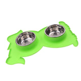 Maxbell No-Spill and Non-Skid Pet Double Bowl Dog Cat Food Water Feeder  Green