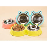 Maxbell Frog Shape Dog Feeder Double Food Bowls Water Dish  Pink