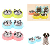 Maxbell Frog Shape Dog Feeder Double Food Bowls Water Dish  Pink