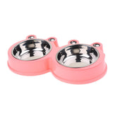 Maxbell Frog Shape Dog Feeder Double Food Bowls Water Dish  Pink