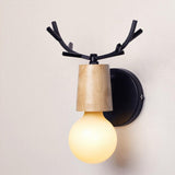 Maxbell Nordic Style Living Room Wooden Antlers Modeling Lamp Head Wall Lamp Black
