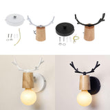 Maxbell Nordic Style Living Room Wooden Antlers Modeling Lamp Head Wall Lamp Black