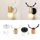 Maxbell Nordic Style Living Room Wooden Antlers Modeling Lamp Head Wall Lamp Black