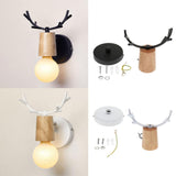Maxbell Nordic Style Living Room Wooden Antlers Modeling Lamp Head Wall Lamp Black