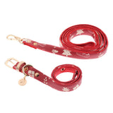 Maxbell Strong Leather Rope Dog Leash Collar Set for Walking Hiking Red L