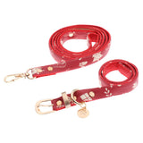 Maxbell Strong Leather Rope Dog Leash Collar Set for Walking Hiking Red L