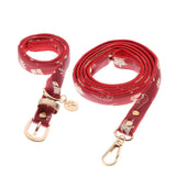 Maxbell Strong Leather Rope Dog Leash Collar Set for Walking Hiking Red L