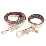 Maxbell Strong Leather Rope Dog Leash Collar Set for Walking Hiking Light Green L