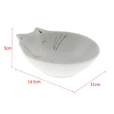 Maxbell Gold Ceramic Flat Cat Bowl Pet Animal Food Water Dish Cat Face Design White