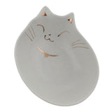 Maxbell Gold Ceramic Flat Cat Bowl Pet Animal Food Water Dish Cat Face Design White