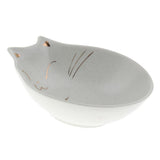 Maxbell Gold Ceramic Flat Cat Bowl Pet Animal Food Water Dish Cat Face Design White