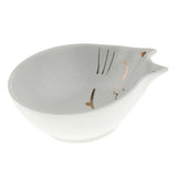 Maxbell Gold Ceramic Flat Cat Bowl Pet Animal Food Water Dish Cat Face Design White